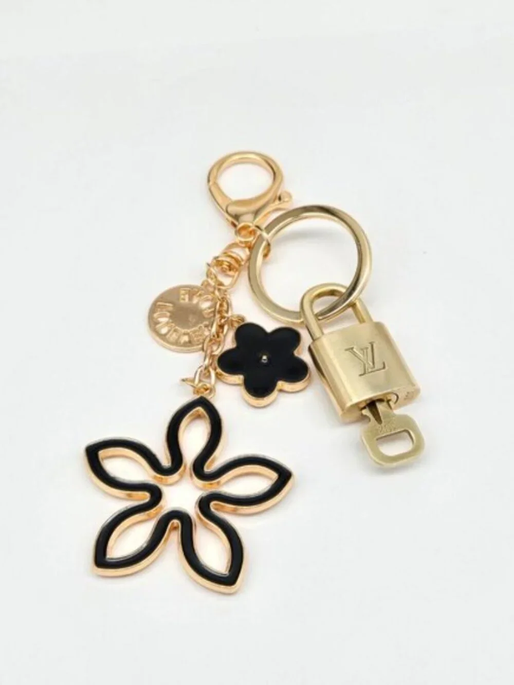 Authentic Louis Vuitton Gold Lock & Key 🔑 Bag Charm w/ Unbranded Flower Charm